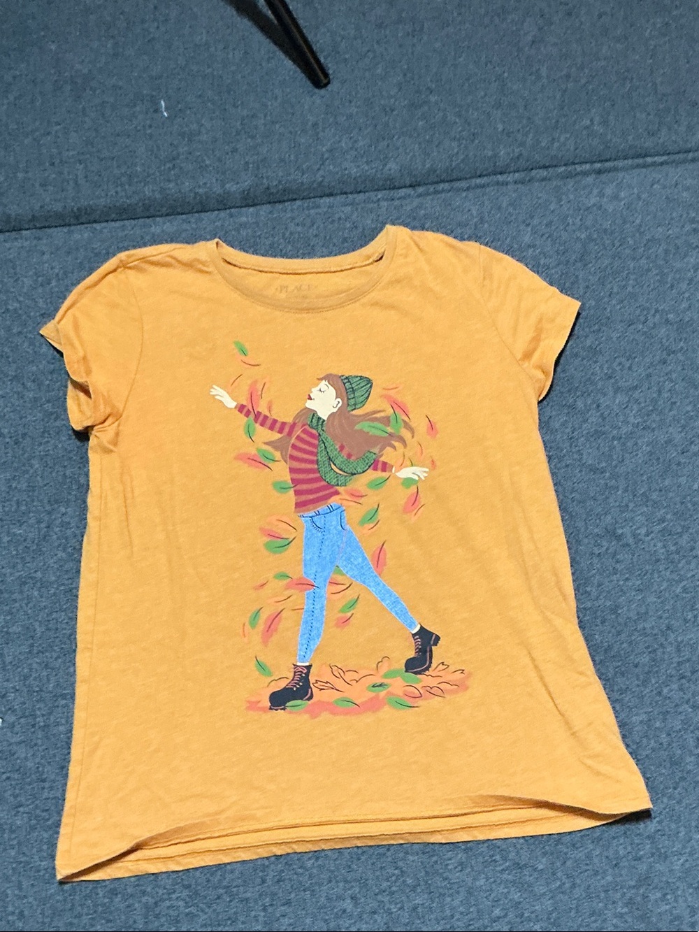 Place Mustard Yellow Graphic Tee with Autumn Girl